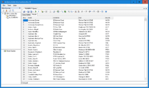 Database query result showing names, addresses, and academic majors in a software interface on a Windows OS.