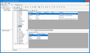 Database query builder interface showing field sorting and description details.
